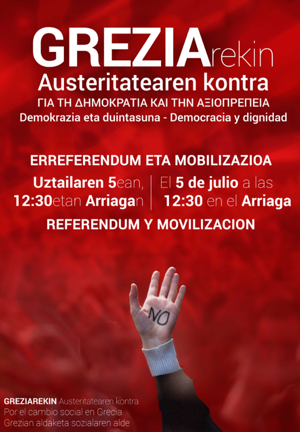 ehbildu's tweet photo. Euskal Herria con #Grecia Actos en Iruñea, Orereta, Bilbo... #LosPueblosDeciden #OXI http://t.co/ireRQe0RD9
