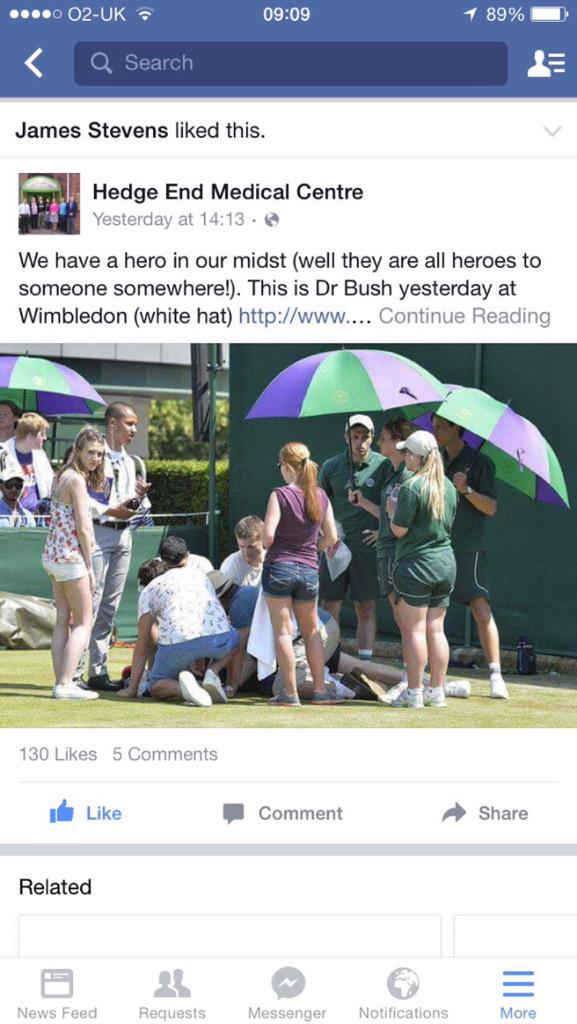 SirAlexBush's tweet photo. @Wimbledon Papa (Doc) Bush helping a poor boy who's having an epileptic seizure! Surely that's worth a ticket? http://t.co/njySq5mCmH