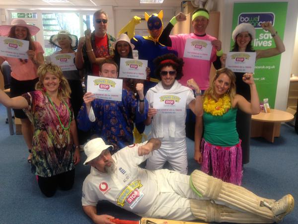 bowelcanceruk's tweet photo. Here's the staff at Bowel Cancer UK HQ in all their #StandouttoStop glory http://t.co/jOAIFLXHGo