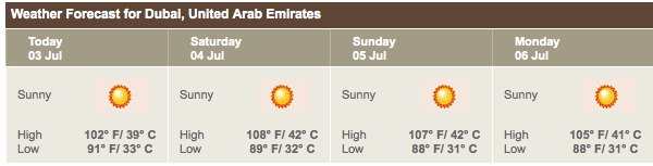 beccaeixo's tweet photo. Weather forecast looking slightly hot for my Dubai trip! #oneday #countdown #pr #brazenpr http://t.co/GtHvtU4m6o