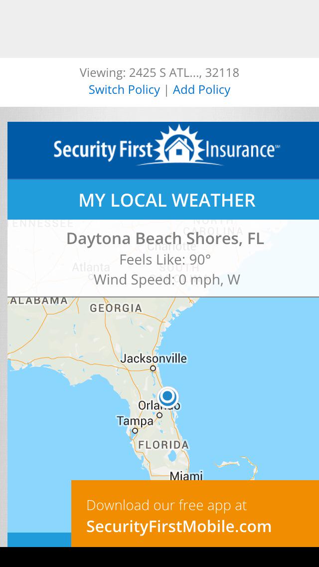 Daytona Beach Shores feels like 90F. That's #Florida for ya. Free app: goo.gl/EBXb1q <a href="/SecurityFirstFL/">Security First Insurance</a>