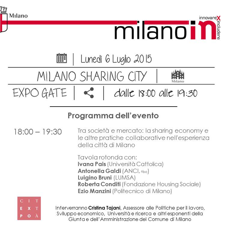 PCM_Expo2015's tweet image. RT CoppaLandini: Lunedì 06.07 ore 18/19.30 Milano Sharing City presso ExpoGate buff.ly/1GU1eQd #sharinge…