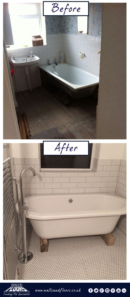 Amanda created a period look in her bathroom - combining metro tiles with hexagons. wallsandfloors.co.uk/category/brick…