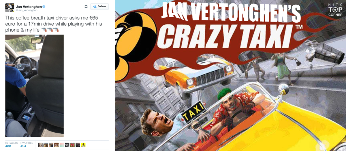 elecspo's tweet photo. Jan Vertonghen was not impressed with his taxi driver… #THFC #TCmockUp http://t.co/BvaKrIxU6y