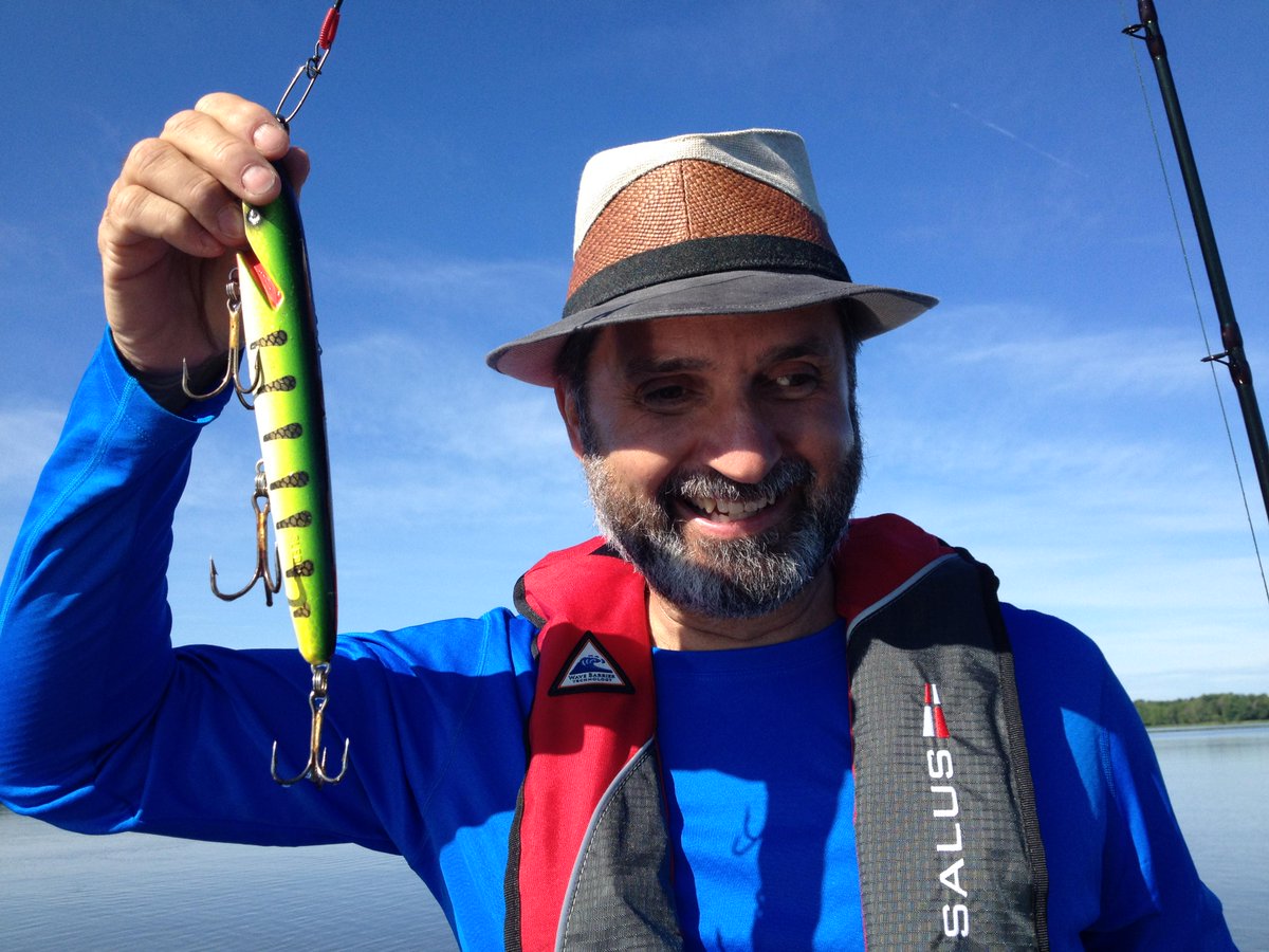 OttawaMorning's tweet photo. This lure is bigger than your lure. @LawrenceGunther fishes muskie #OttRivFishathon @HallieCBC & @ottriverkeeper http://t.co/YO8HpDciAe