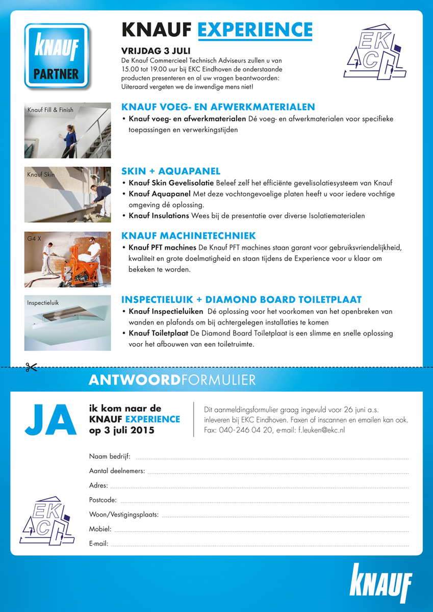 KnaufNL's tweet photo. Volgende week: @KnaufNL Actieweek cementgebonden pleisters bij EKC Eindhoven @ferrynoord. Zie flyer voor meer info's. http://t.co/w900rhQb1M