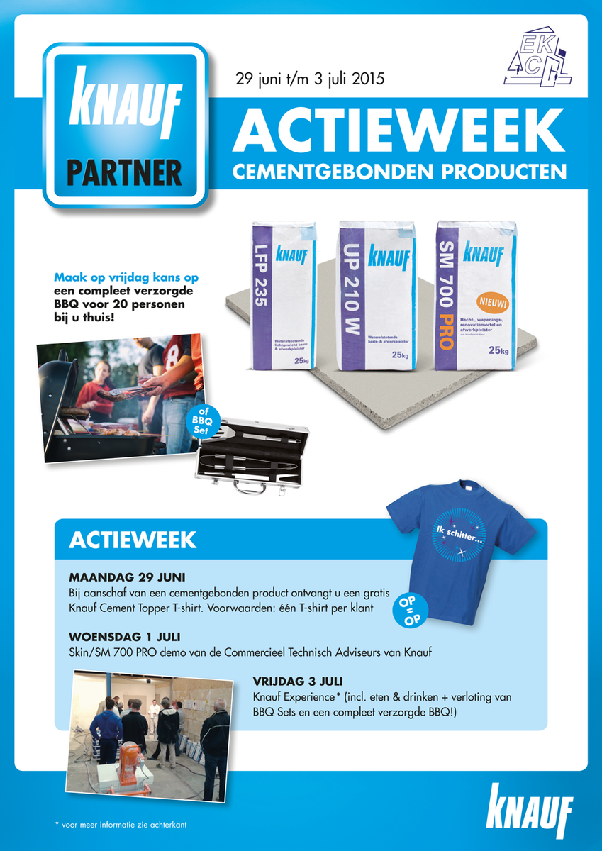 KnaufNL's tweet photo. Volgende week: @KnaufNL Actieweek cementgebonden pleisters bij EKC Eindhoven @ferrynoord. Zie flyer voor meer info's. http://t.co/w900rhQb1M