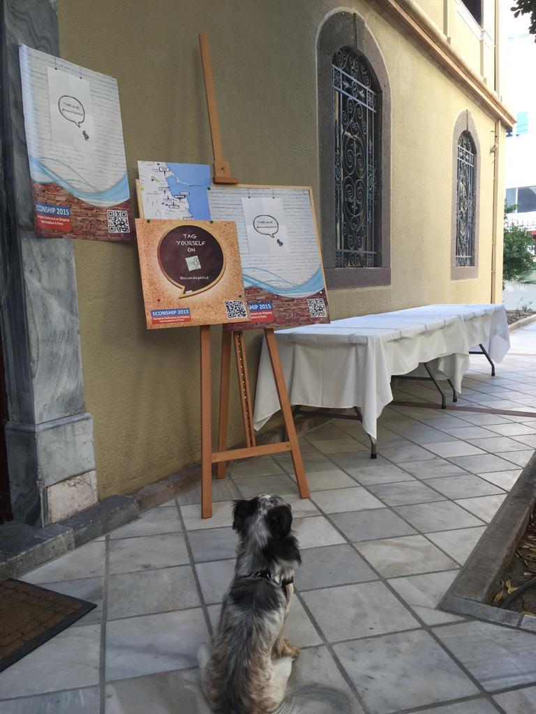 Econship2015's tweet photo. "Great. And now how am I supposed to scan all these QR Codes?" #econship2015 #mascot http://t.co/nn5n2uqGmg