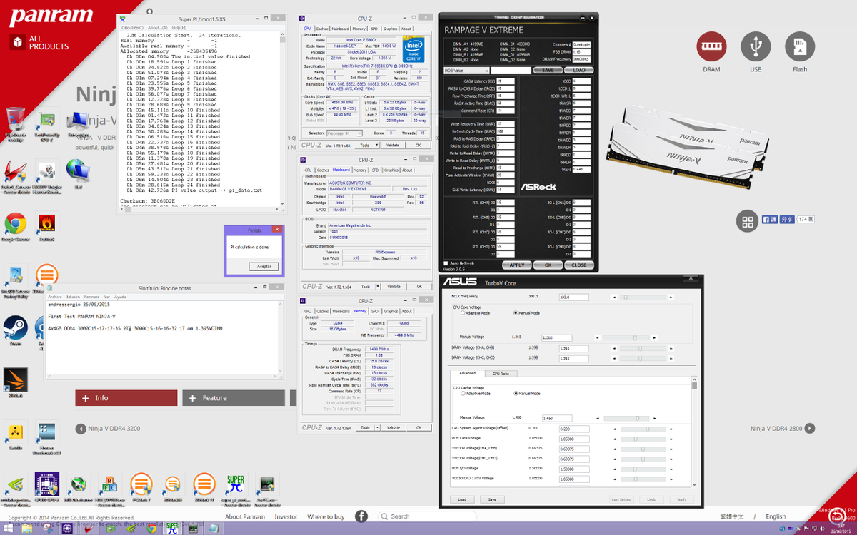 andressergiox's tweet photo. Primeros Test con PANRAM NINJA-V DDR4 3000
PANRAM 4x4GB 3000C15-17-17-35 2T@ 3000C15-16-16-32 1T http://t.co/yIZzSHda9y