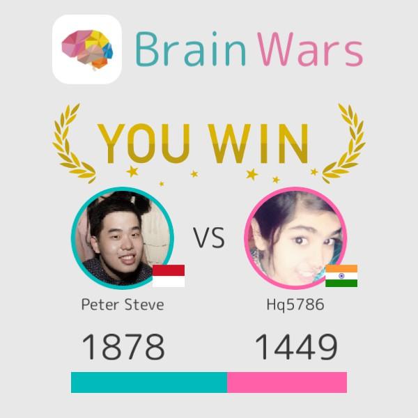 pestve's tweet photo. I challenged Hq5786 and won:) Challenge players from around the world! #BrainWars
http://t.co/Ag1ujpSgmb http://t.co/Ojgo8kmFJ9
