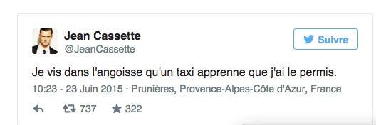 #TWEETDECARACTEREDELASEMAINE bravo à <a href="/JeanCassette/">Jean Cassette</a> pour son tweet qui nous a bien fait rire #Uber #Taxis #Caractère