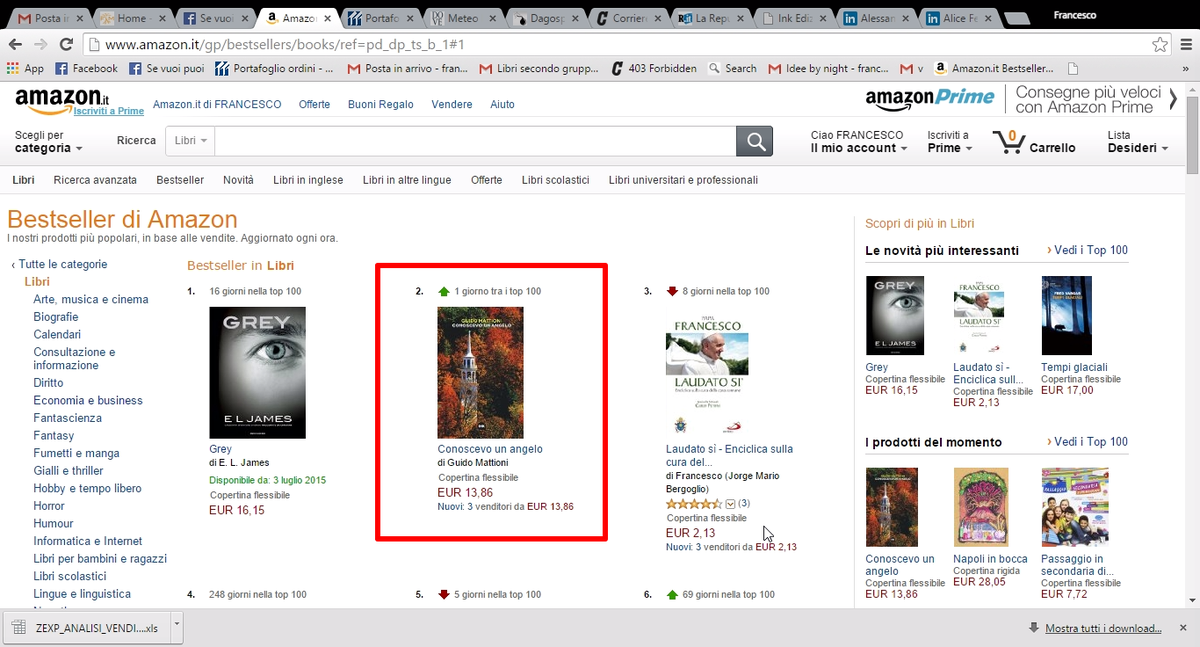 Il nuovo romanzo di GUIDO MATTIONI, CONOSCEVO UN ANGELO, ai vertici di Amazon.it