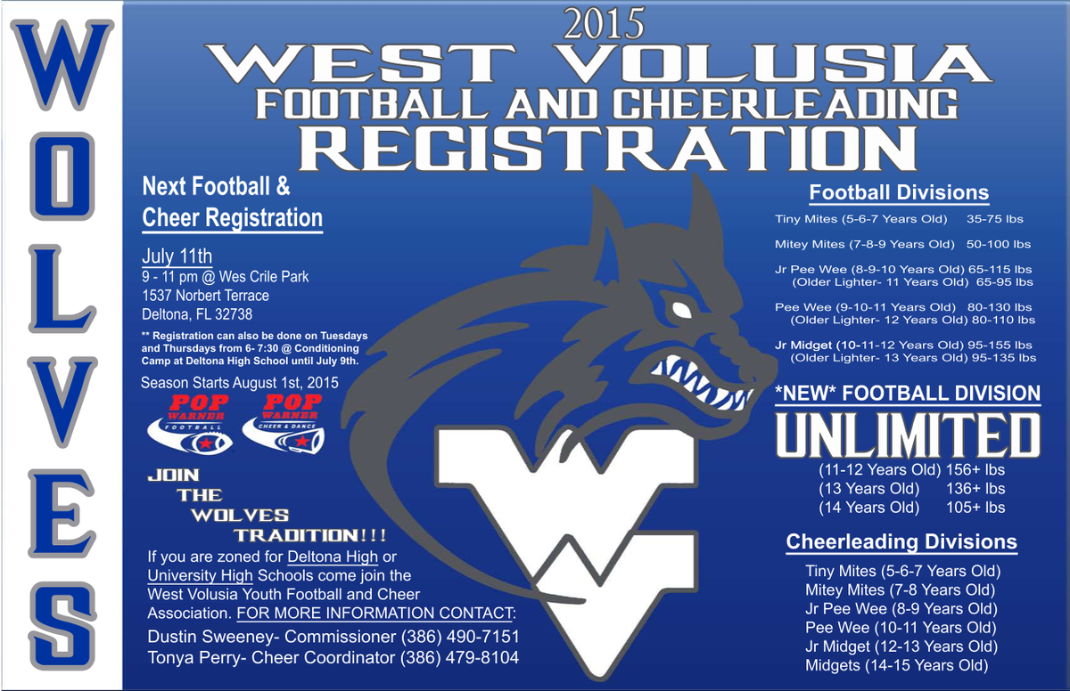 wolveswv's tweet photo. #WVWOLVES registration date set. July 11th,2015 at #wescrilepark
9AM to 11AM #GOWOLVES http://t.co/tt2wE0HyRH