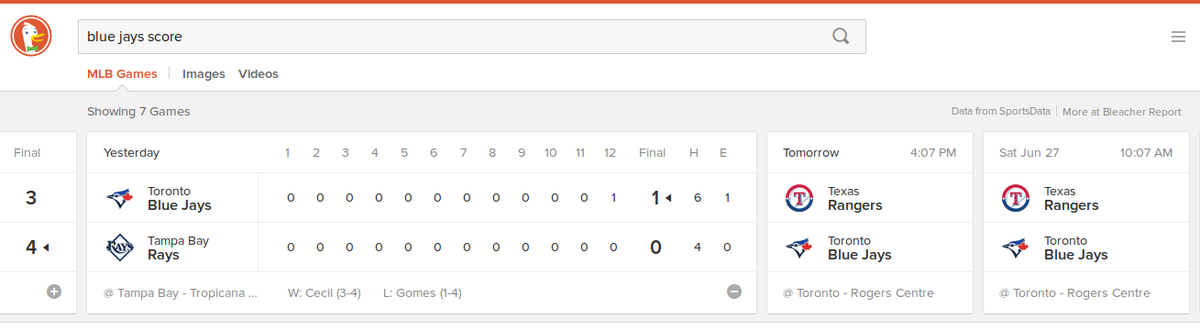 DuckDuckGo's tweet photo. #Baseball fan? Get the latest #MLB scores with this new #InstantAnswer by @sdougbrown
https://t.co/nFl3X2ADOz http://t.co/GvXlzKxOzY