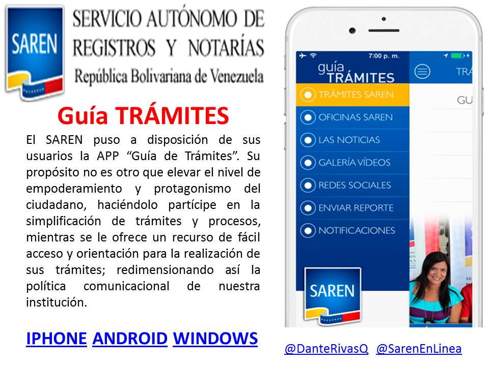 DanteRivasQ's tweet photo. SAREN Lanza NOVEDOSA aplicación móvil “Guía de trámites". Descargala YA! http://t.co/BsY8APSEzc http://t.co/8z1sFzaJFv