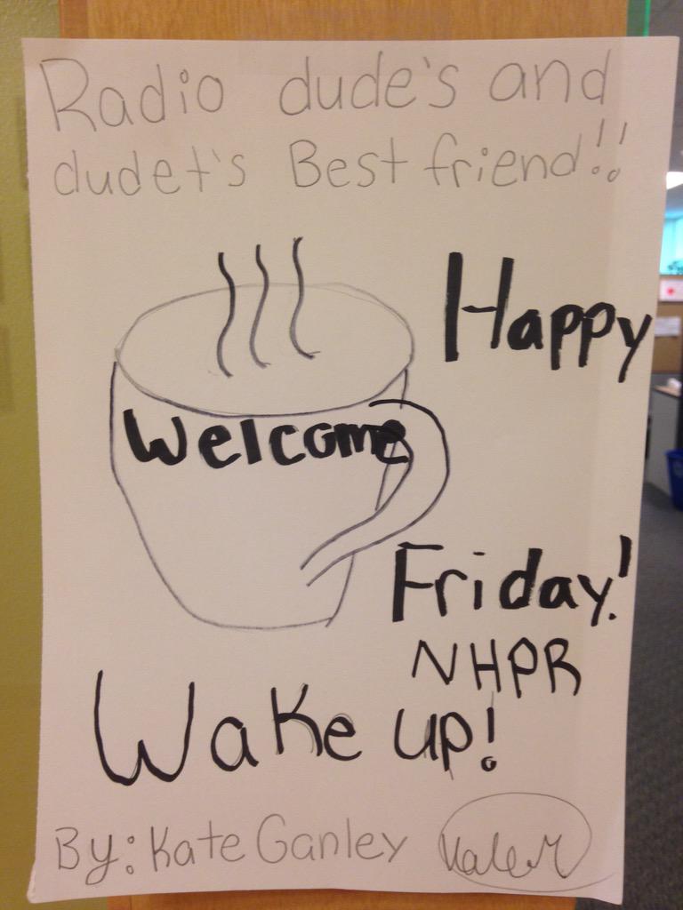 secondgreatest's tweet photo. A happy sign greeted us in the station this morning! @RickGanley is training his replacement! #futurehosts #pubradio http://t.co/tflWJxbboY