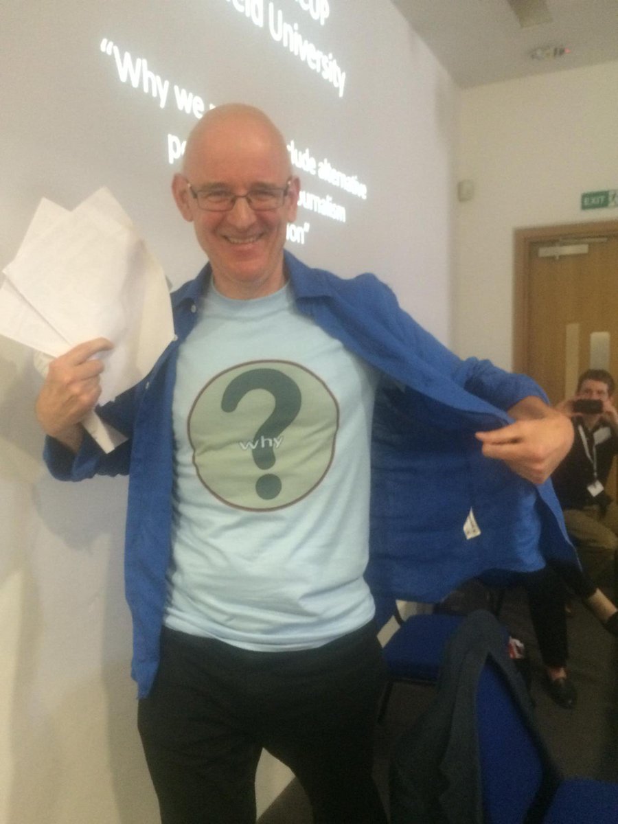 VirtualSarahJ's tweet photo. The importance of always asking 'why?' as a journo, as modelled by Tony Harcup #ajefutureed http://t.co/lvmGa3npWl
