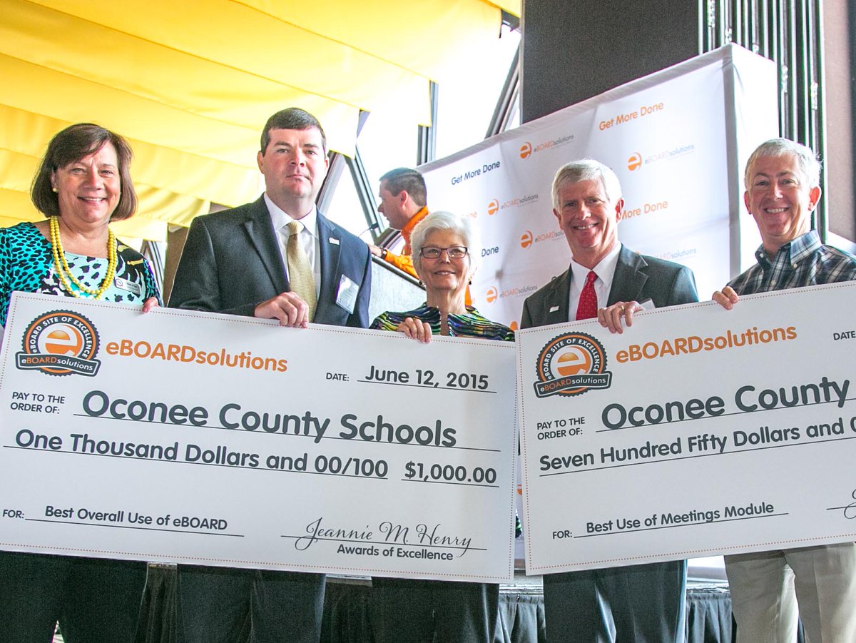 eboardsolutions's tweet image. Congratulations Oconee County Schools for Best Overall Use of #eBOARDsolutions &amp;amp; First Place for the Meetings Module!