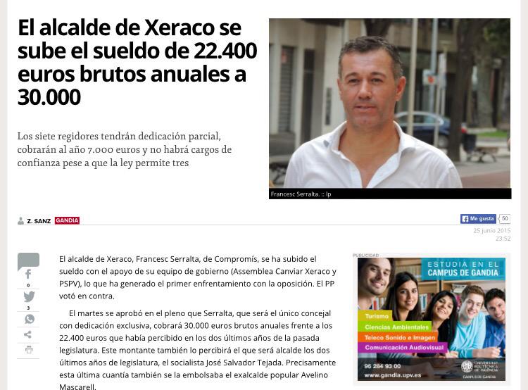 QuiqueVal's tweet photo. Otro alcalde de Compromís que lo primero que hace es subirse el sueldo: el de Xeraco, 8.000 euros. #RescatemDiners http://t.co/z2KdbZXjeW