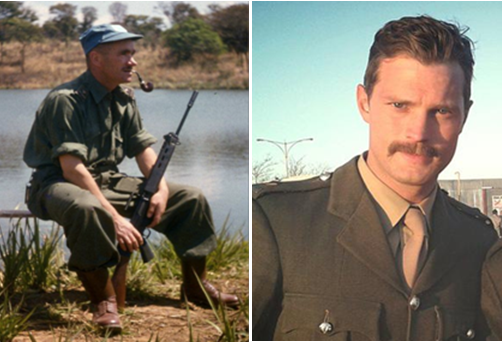 siegejadotville's tweet photo. Jamie Dornan in uniform alongside historic picture of Commandant Pat Quinlan, the man he plays in Jadotville http://t.co/KgQmTA0MPW