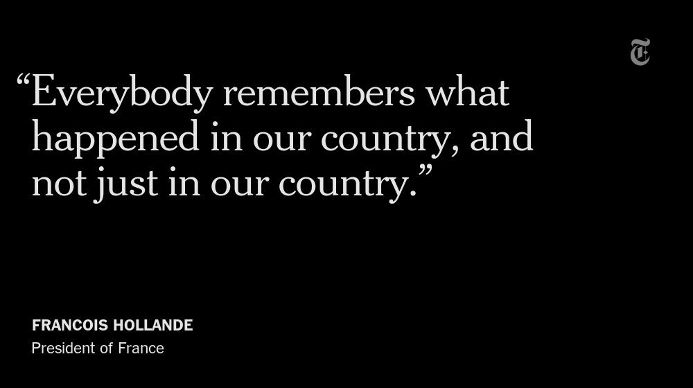 nytimesworld's tweet photo. Recalling terrorist attacks this year, France's president warned against giving into fear.  http://t.co/uuc3UFT9LW http://t.co/f5rhrBFXvl