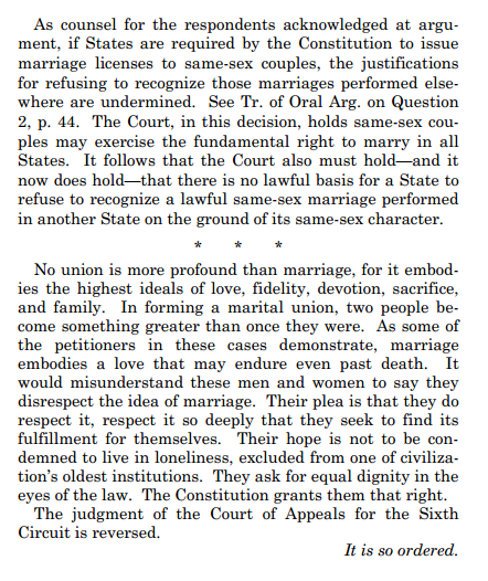 NickTimiraos's tweet photo. Here it is: The Supreme Court ruling striking down state bans on same-sex marriage http://t.co/i62wdfE1i3 http://t.co/df9HE5xk2X