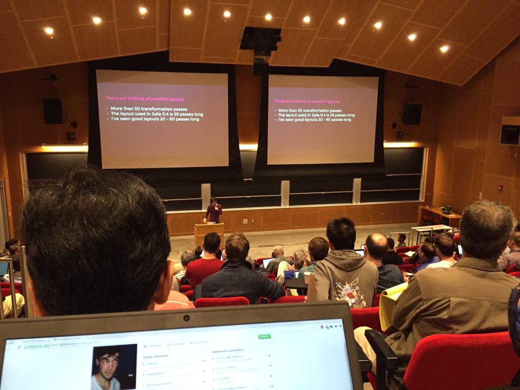 dontusethiscode's tweet photo. Who Optimizes the Optimizers? Genetic algorithms for optimization in @JuliaLanguage @wesleyargentum #juliacon2015 http://t.co/PkPNztJGol
