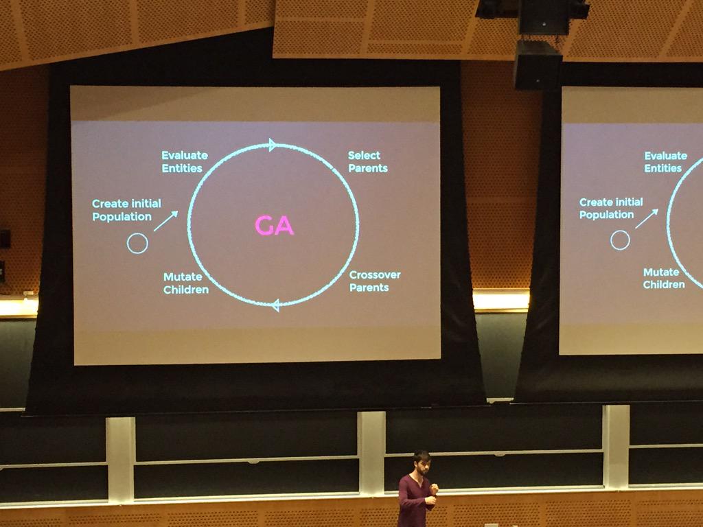 dontusethiscode's tweet photo. Who Optimizes the Optimizers? Genetic algorithms for optimization in @JuliaLanguage @wesleyargentum #juliacon2015 http://t.co/PkPNztJGol
