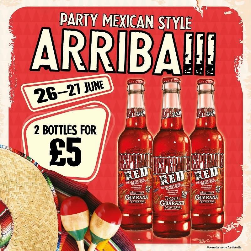 Tonight is the start of our Mexican style weekend with the new Desperados red, 2 bottles for £5 !! #bar #drinks #RT