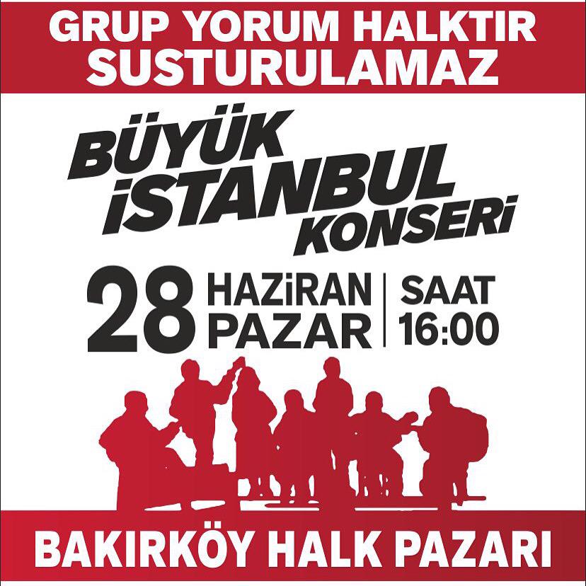 Grup Yorum için 28 Haziranda Bakırköy'e 
@ihsaneliacik 
<a href="/DvrmcMuslumnlar/">Devrimci Müslümanlar</a>