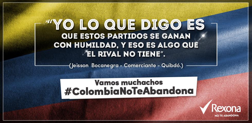 RexonaCO's tweet photo. Un país que no abandona no se pierde ningún partido de Colombia. Vamos muchachos, #ColombiaNoTeAbandona http://t.co/TaJCXkA4YQ