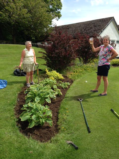 CavGC's tweet photo. Cavendish Ladies toiled in the sun to beautify the garden areas by reception. JB was 'flower watering monitor! http://t.co/igVY4CuVNV