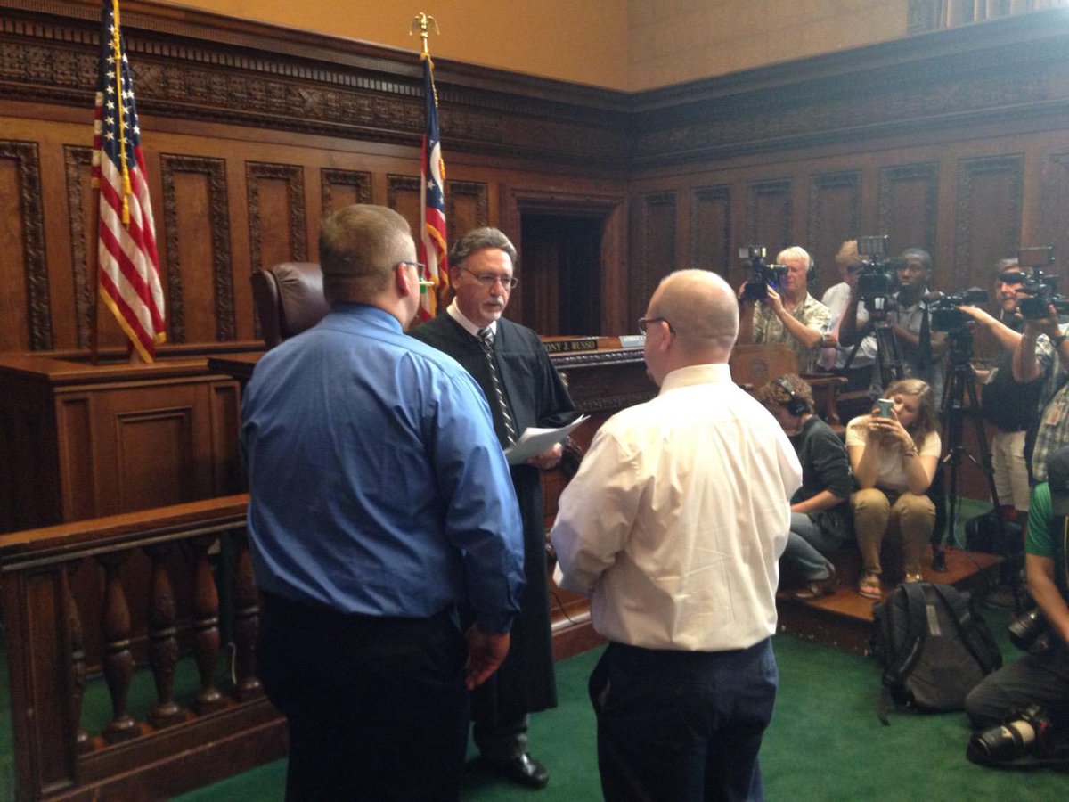 First couple gettting married RIGHT NOW in Cleveland, OH. Keith Garrett &amp; Chris Richardson. Congrats!
