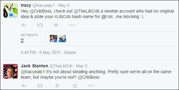 Who is @TheLibCrib kwilliams and why did s/he co-opt #LibCrib originated by @CribBoss Russ Hayden?  CIcI2C0UcAA-Jzk