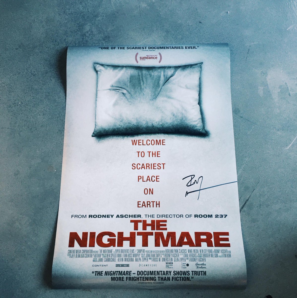 TheNightmareDoc's tweet image. Own the official #TheNightmare poster signed by @Rodney_Ascher! Enter here for a chance to win-bit.ly/1QJyVsn