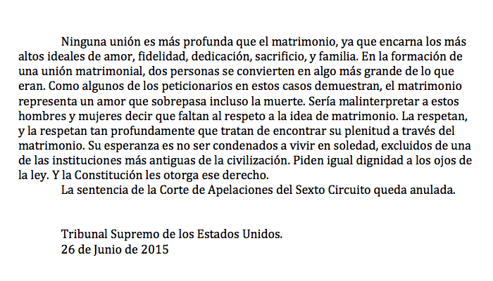 XSalaimartin's tweet photo. Bellísima sentencia del Supremo de los EEUU (escrita por el juez Kennedy... y traducida por Google). #LoveWins http://t.co/eYvg3CySbU