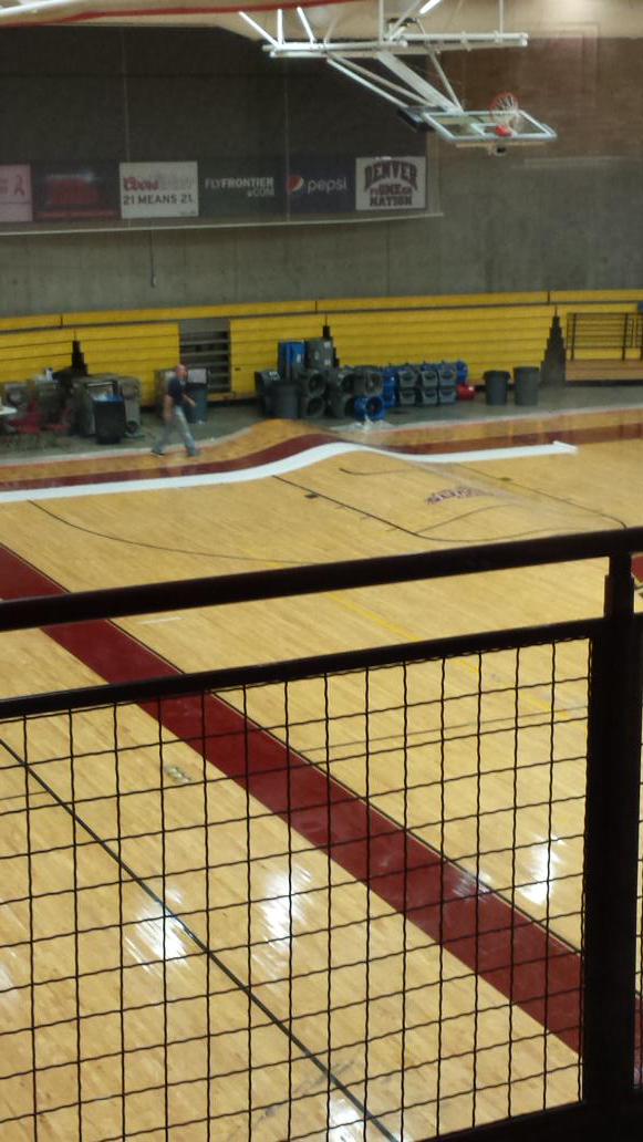 NickKosmider's tweet photo. Flooding wreaked havoc on courts inside Magness Arena. http://t.co/rlXCl2NeGd