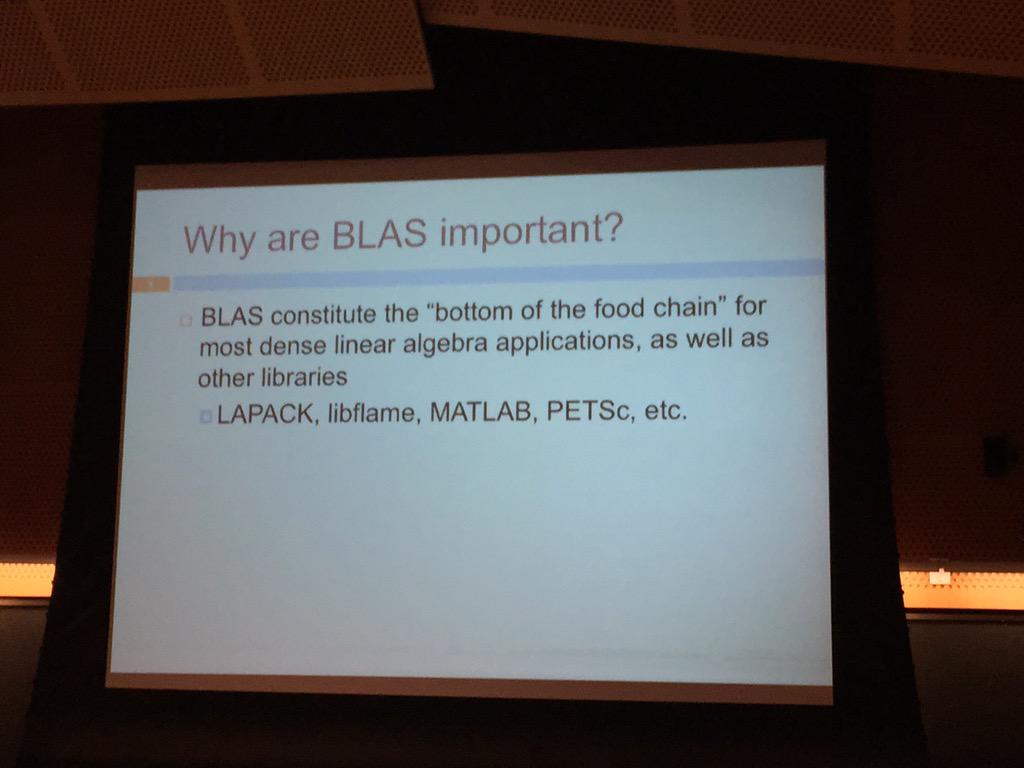 dontusethiscode's tweet photo. Zhang Xianyi at #juliacon2015 on OpenBLAS and BLIS. http://t.co/L9AQzMpfAK