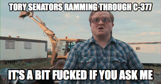 rankandfileca's tweet photo. Tory senators rewriting senate rules to pass Bill #C377... #canlab #cdnpoli #GarbageDemocracy http://t.co/MLxsXZQc1N