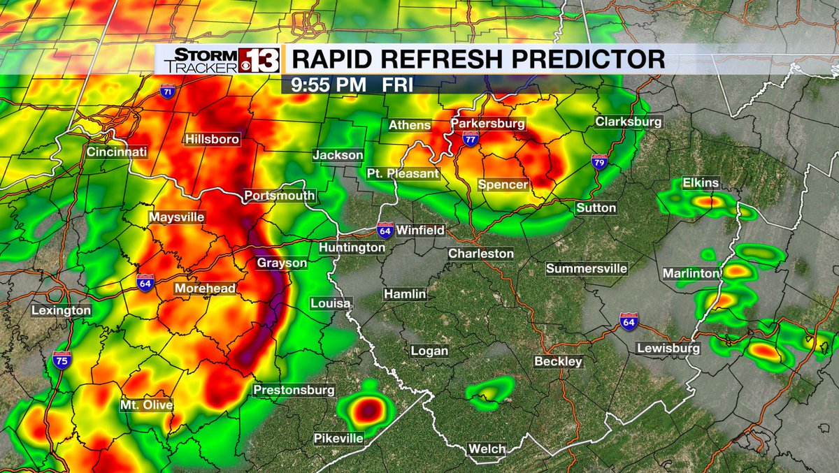 SpencerWeather's tweet image. Radar at 2:25pm and HRRR model guidance for strong to severe storms tonight
