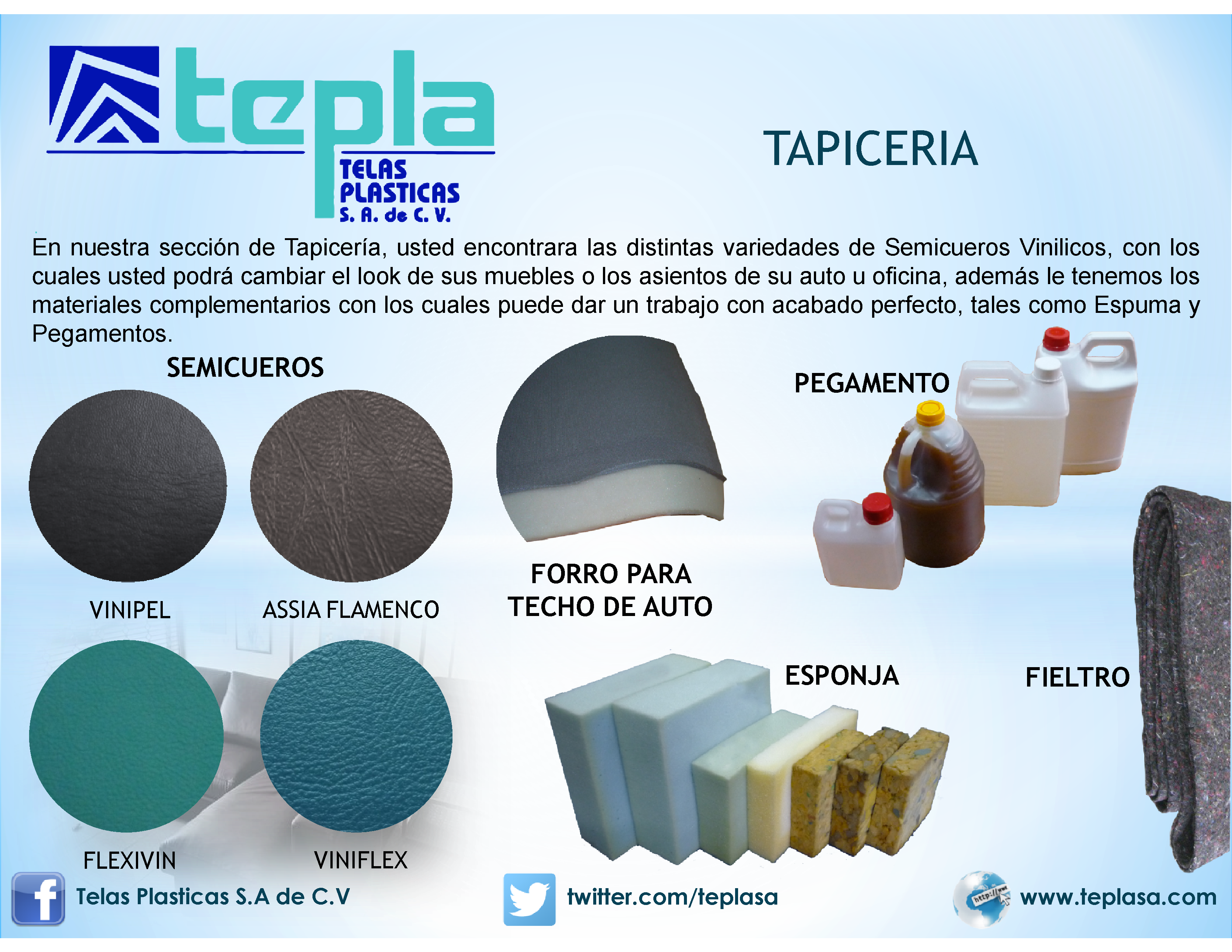Telas Plasticas on Twitter: "#TelasPlasticas Dale un toque diferente a tus  muebles con nuestros complementos de TAPICERIA. http://t.co/hkynPLFYoa" /  Twitter