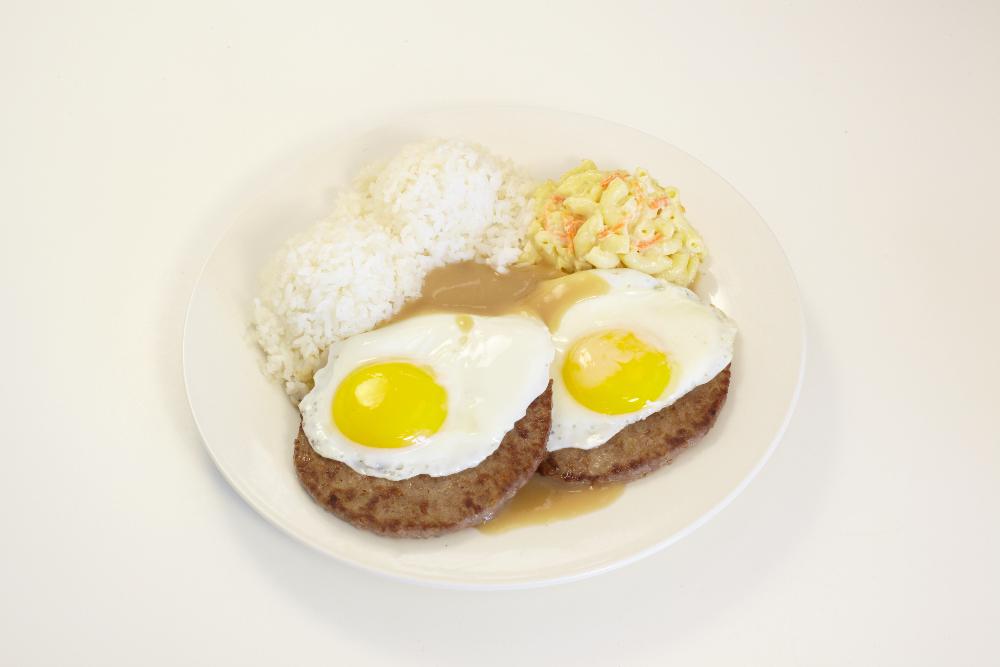Loco Moco. Savory homemade hamburger patties over rice covered w/ brown gravy &amp; topped w/ eggs.hawaiianbbqglendale.blizzfull.com/beef