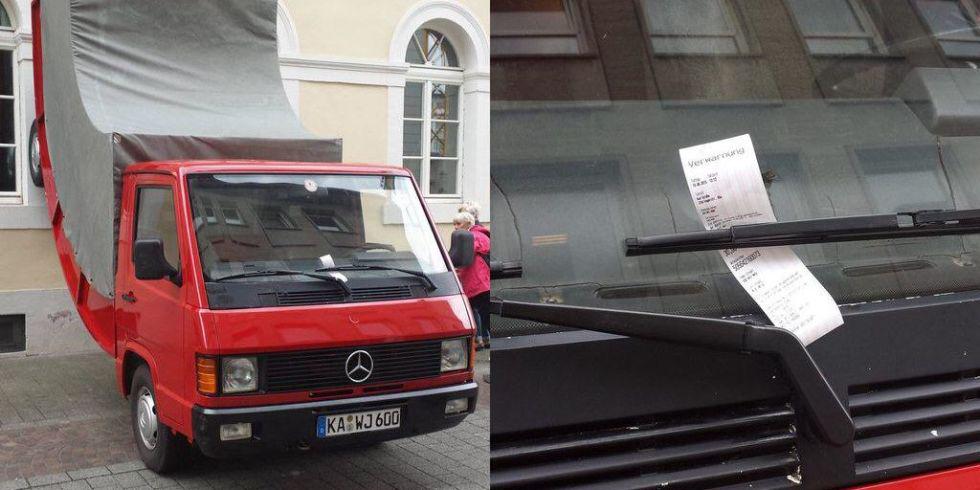 Surrealist truck sculpture gets a parking ticket popme.ch/6012BBmpG