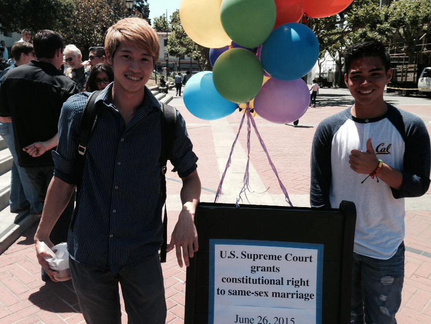 annecbrice's tweet photo. Staff Chris Chang and student Ramil Mercado: "we're actually moving forward!" #CalOnMarriageEquality http://t.co/xCAEsVbudV
