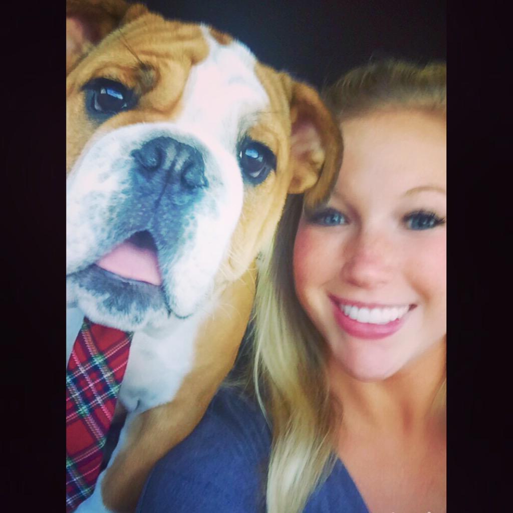 BrittanyBenson3's tweet photo. Dinner date with my man Riggs. β€οΈπΆπΎ #selfie #bulldog #dressedforsuccess #hottdate #tiegame #furbabyfriday #timriggins http://t.co/EXarZQS6cF