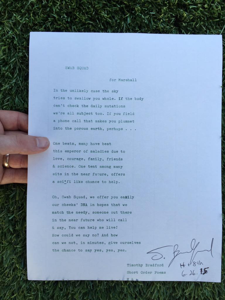 SwabSquad's tweet photo. An ode to our cause by our @h_n_8th mates. Thx @ShortOrderPoems, it's going in a frame. @getswabbed #swabtheworld http://t.co/GZGOiaAKhi
