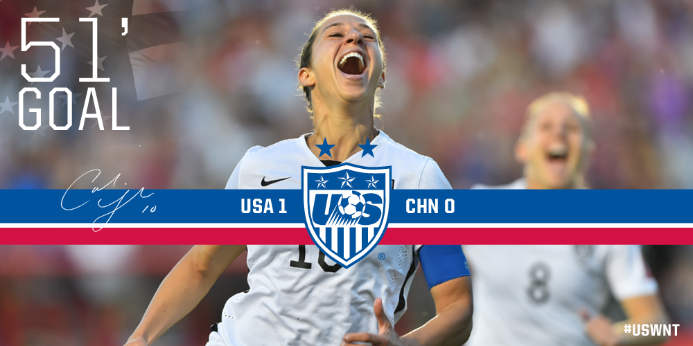 USWNT's tweet photo. ...When you score on your 200th cap for the #USA! #USWNT leads 1-0 through @CarliLloyd in Ottawa with 35 minutes left http://t.co/0OicEdIylq