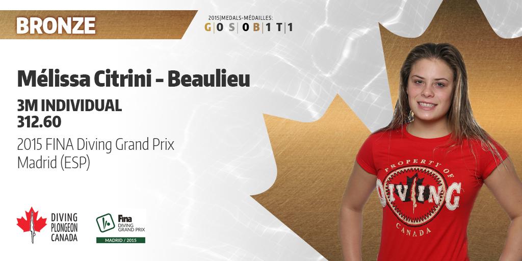 DivingCanada's tweet photo. MEDAL ALERT/ALERTE MÉDAILLE: BRONZE for/pour Mélissa Citrini-Beaulieu! @fina1908 #DGP2015 @PlongeonQuebec http://t.co/hUWQUZa3fm