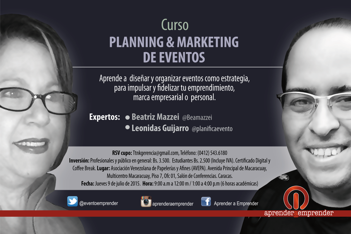 EventoEmprender's tweet photo. 2da Edición #Curso #PlanificaEVENTOS, a realizarse el Jueves #9deJULIO. Inscripción: https://t.co/FeQO7eR75F http://t.co/O5izcFoPR1