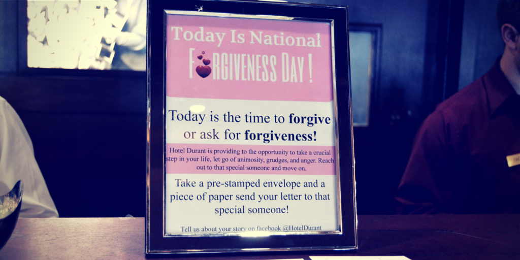 HotelDurant's tweet photo. Its #ForgivenessDay We're celebrating by allowing our hotel guest to write a letter to forgive or ask for forgiveness http://t.co/3e3ts5oyda